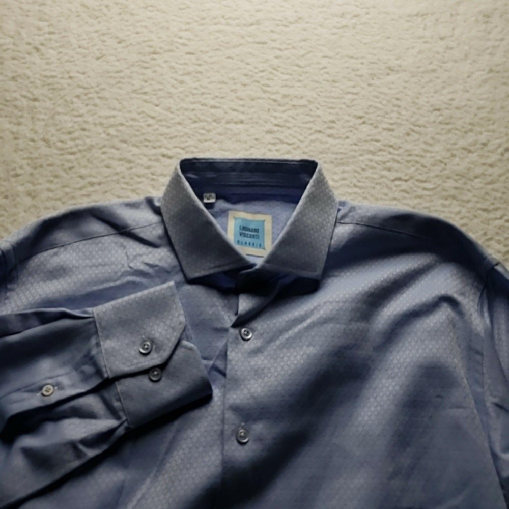 Luchiano Visconti Dress Shirt Mens XL 17.5 Blue Geometric Classic Fit LS